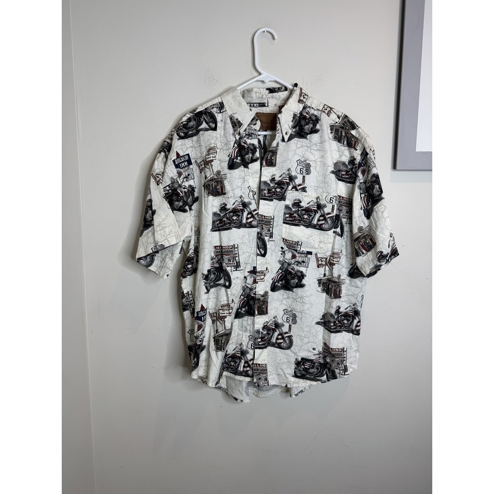 Buckhorn River Shirt Mens XL Route 66 Motorcycles Button‎ Up Short Sleeve Retro